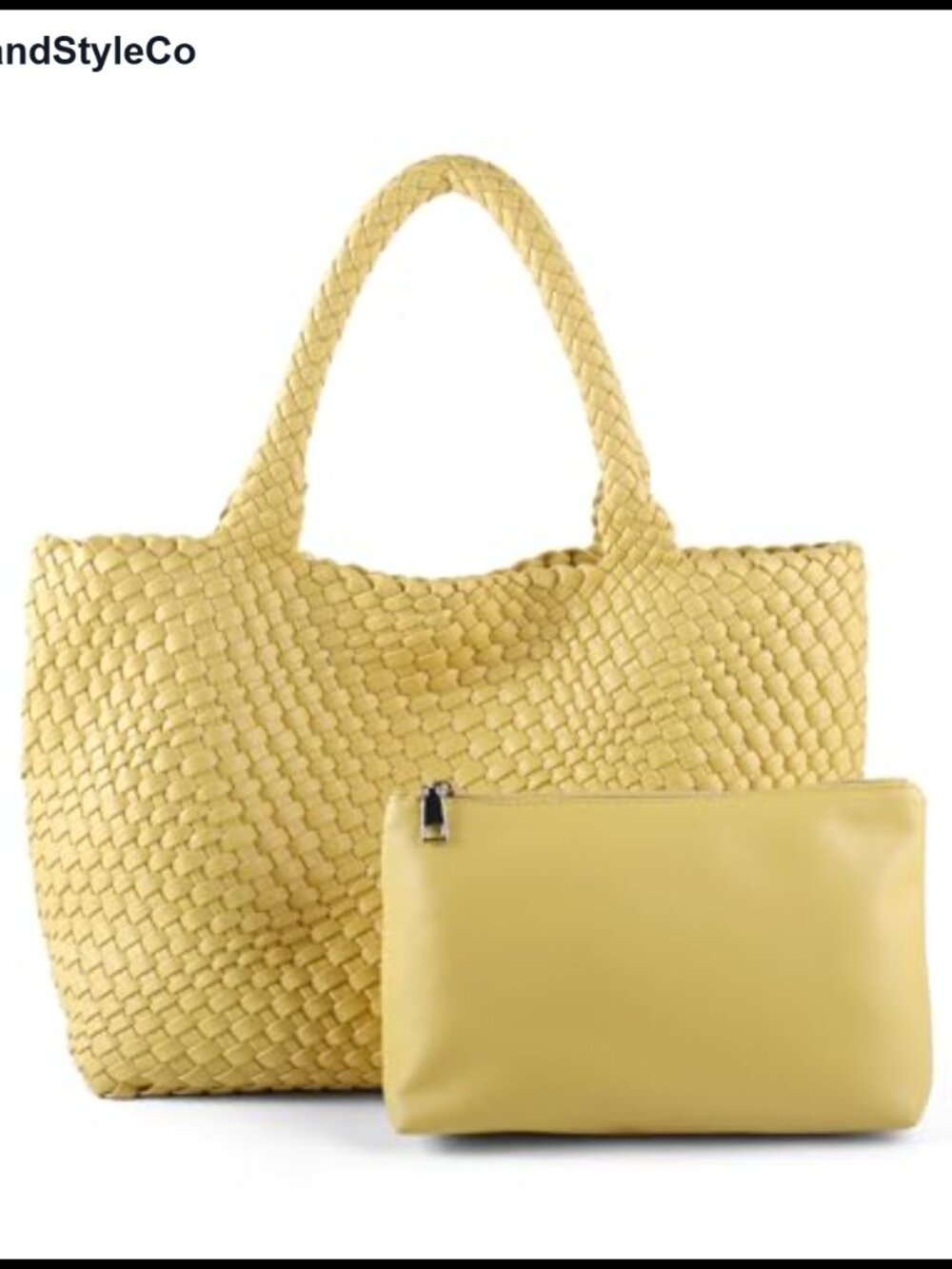 Large Woven Vegan Leather Tote Bag with Clutch Shoulder Bag